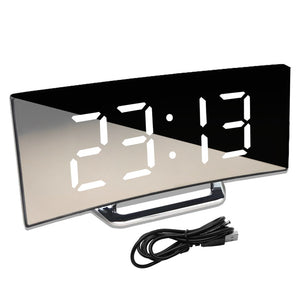Hot Large Screen LED Curved Surface Mirror Clock Silent Alarm Clock Desk Home Decoration Power Saving Data Storage Clock