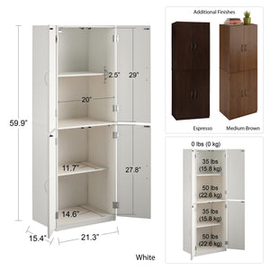 4-Door 5&#39; Storage Cabinet,Bedroom Cabinets, Living Room Cabinets, Bathroom Cabinets White Stipple