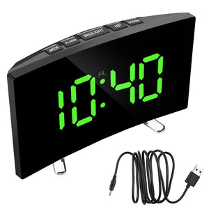 Hot Large Screen LED Curved Surface Mirror Clock Silent Alarm Clock Desk Home Decoration Power Saving