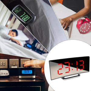 Hot Large Screen LED Curved Surface Mirror Clock Silent Alarm Clock Desk Home Decoration Power Saving