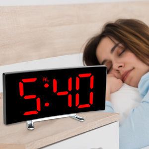 Hot Large Screen LED Curved Surface Mirror Clock Silent Alarm Clock Desk Home Decoration Power Saving Data Storage Clock