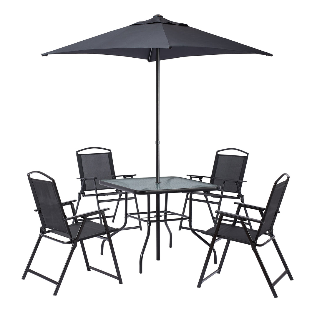 6 Piece Outdoor Patio Dining Set, With Patio Umbrella, 4 Person Seating (US Stock)