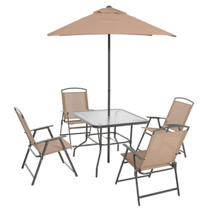 6 Piece Outdoor Patio Dining Set, With Patio Umbrella, 4 Person Seating (US Stock)