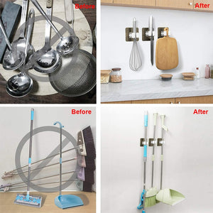4/6pcs Wall Mounted Mops Holder Multi-Purpose Hooks Self Adhesive Broom Hanger Hook Kitchen Bathroom Organizer