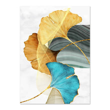 Load image into Gallery viewer, Blue Green Yellow Gold Leaf Plant Flower Canvas Poster Modern Pictures Living Room Decor
