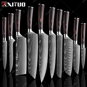 XITUO Chef knife 1-10 Pcs Set Kitchen Knives Laser Damascus Pattern Sharp