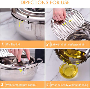 Japanese Deep Frying Pot with a Thermometer and a Lid 304 Stainless Steel