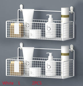 Black Wall-mounted Bathroom Shelf Shower Shampoo Rack Toilet Accessories Kitchen Free Punch Condiment Storage Basket