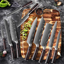 Load image into Gallery viewer, Chef knife 1-10 Pcs Set Kitchen Knives Laser Damascus Pattern Sharp Japanese Shantou Knife Cleaver
