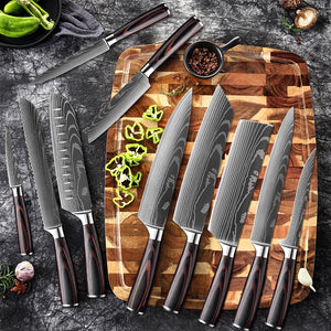 Chef knife 1-10 Pcs Set Kitchen Knives Laser Damascus Pattern Sharp Japanese Shantou Knife Cleaver