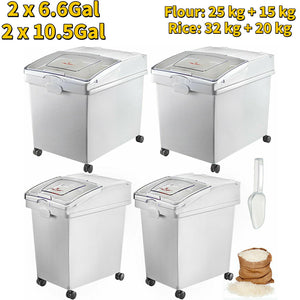 VEVOR 6.6Gal-21Gal Kitchen Container Ingredient Storage Bin W/ Wheel &amp; Scoop for Commercial Home Storing Rice Flour Corn Soybean