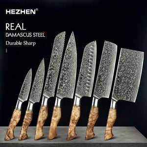 HEZHEN Kitchen Knife Set 1-7PC Damascus Steel knives Chef Knife Kitchen Accessories Professional Chef knives Cooking Tools