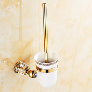 Solid Brass Crystal Bathroom Accessories Set Polish Finish Gold Bathroom Hardware Set