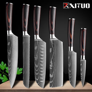 XITUO Chef knife 1-10 Pcs Set Kitchen Knives Laser Damascus Pattern Sharp