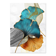 Load image into Gallery viewer, Blue Green Yellow Gold Leaf Plant Flower Canvas Poster Modern Pictures Living Room Decor
