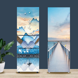 28 Styles For Choice Beach Scenery Refrigerator Sticker Peel &amp; Stick Waterproof Double Door Freezer Cupboard Decor Art Mural