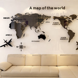 World Map Acrylic 3D Solid Crystal Bedroom Wall With Living Room Classroom Stickers