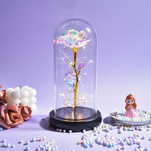 Christmas Gift Beauty and The Beast Preserved Roses In Glass Galaxy Rose Flower LED Light Artificial
