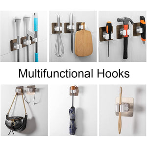 4/6pcs Wall Mounted Mops Holder Multi-Purpose Hooks Self Adhesive Broom Hanger Hook Kitchen Bathroom Organizer