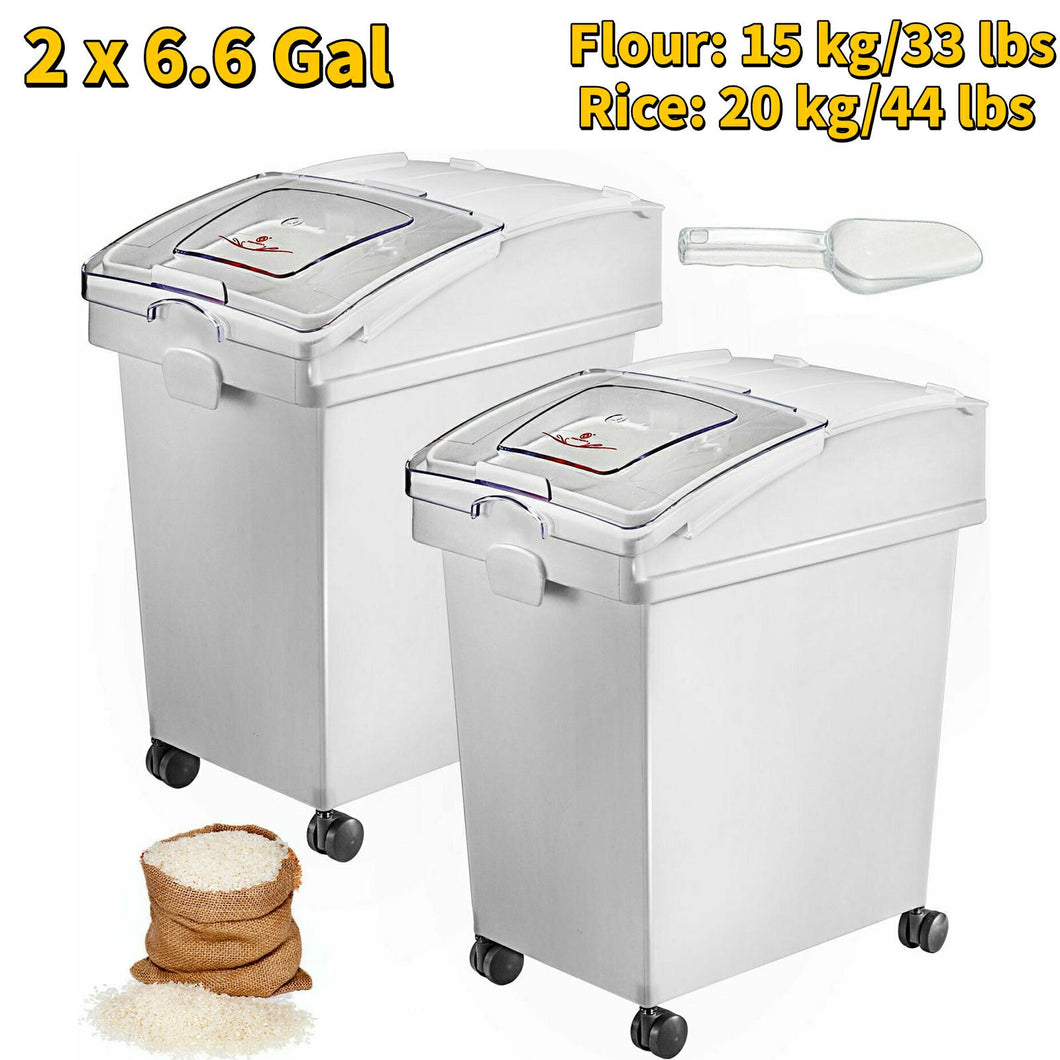 VEVOR 6.6Gal-21Gal Kitchen Container Ingredient Storage Bin W/ Wheel & Scoop for Commercial Home Storing Rice Flour Corn Soybean