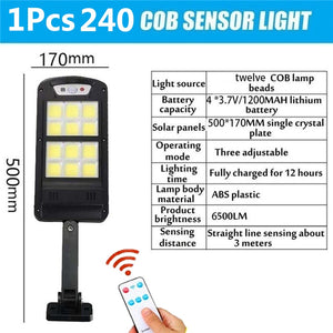 240COB Solar Light Outdoor 2000W Street Wall Lamp LED Motion Powered Sensor PIR with Remote Control for Garden Patio