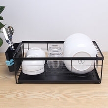 Load image into Gallery viewer, Black Dish Rack with Drip Tray Kitchen Cutlery Storage Basket Dish Drainer
