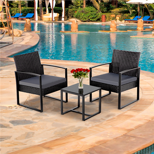 3-Piece Bistro Set, With Rattan Chairs &amp; Tea Table, For Outdoor Patio And Balcony