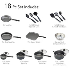 Load image into Gallery viewer, Primaware 18 Piece Non-stick Cookware Set, Steel Gray Cookware Sets Pots and Pans Kitchen

