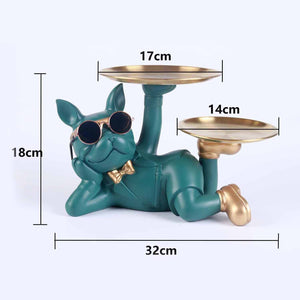 Resin Décor Dog Statue Butler with Tray for Storage Table Live Room French Bulldog Ornaments Decorative Sculpture Craft Gift
