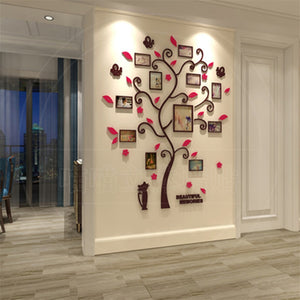 3D Acrylic Sticker Tree Mirror Wall Decals DIY Photo Frame Family Photo for Living Room