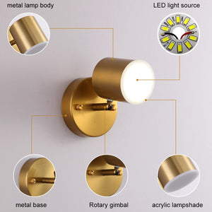 Rotatable Color Temperature Optional Nordic Simple Brass LED Gold Spotlight Bedroom Bedside Porch