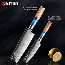 Load image into Gallery viewer, XITUO Kitchen Knives-Set Damascus Steel VG10 Chef Knife Cleaver Paring Bread Knife Blue Resin and Color
