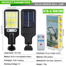 Load image into Gallery viewer, Solar Street Light Outdoor Wall Lamp Waterproof 3 Modes PIR Motion Sensor Garden Patio Porch Garage Security Lighting
