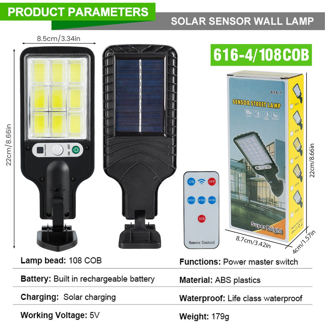 Solar Street Light Outdoor Wall Lamp Waterproof 3 Modes PIR Motion Sensor Garden Patio Porch Garage Security Lighting