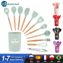 Load image into Gallery viewer, Silicone Kitchen Utensils Set Non-Stick Cookware for Kitchen Wooden Handle Spatula Egg Beaters Kitchenware Kitchen Accessories
