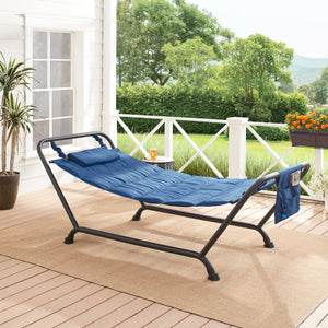Polyester Hammock With Stand And Pillow For Outdoor Patio, Multi Color