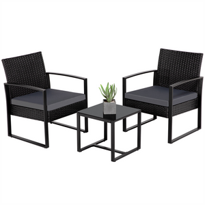 3-Piece Bistro Set, With Rattan Chairs &amp; Tea Table, For Outdoor Patio And Balcony