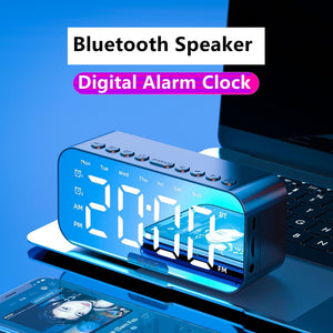 Bluetooth Speaker with Large LED Mirror Screen Digital Alarm Clock with FM Radio Phone Holder
