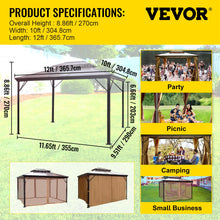 Load image into Gallery viewer, VEVOR Camping Tent Gazebo Canopy 10x10/10x12Ft Hardtop Outdoor Party Net Patio Shade Awning Shelter Picnic Backyard Lawn Wedding
