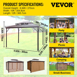 VEVOR Camping Tent Gazebo Canopy 10x10/10x12Ft Hardtop Outdoor Party Net Patio Shade Awning Shelter Picnic Backyard Lawn Wedding