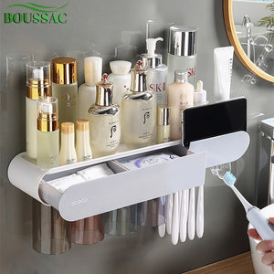 Wall-mounted Toothbrush Holder Automatic Toothpaste Dispenser Squeezer Organizer Storage Rack Bathroom