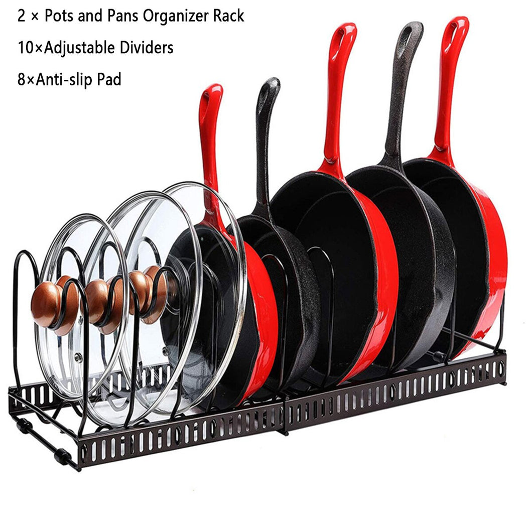 2pcs Expandable Pot Pan Lid Rack Bakeware Cupboard Organizer
