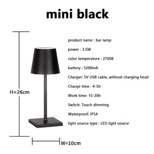 Jianbian LED Restaurant table lamp Touch Dimming Rechargeable Hotel bar Bedside decoration dimmable cordless desk lamp wireless