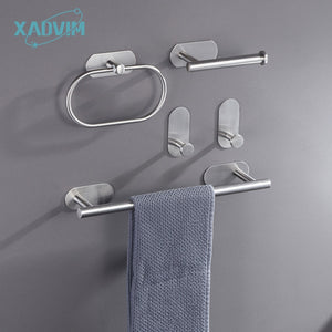 No Drilling Stainless Steel Self-adhesive Towel Bar Paper Holder Robe Hook Towel Ring