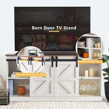 Load image into Gallery viewer, Breezestival Farmhouse TV Stand for 65 Inch TVs Sliding Barn Doors and Storage Cabinets TV Console Table for Living Room
