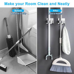 Wall Mounted Mop Holder Self Adhesive Broom Hook Mop Organize Holder Stainless Steel Storage Hooks