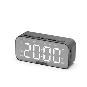 Bluetooth Speaker with Large LED Mirror Screen Digital Alarm Clock with FM Radio Phone Holder