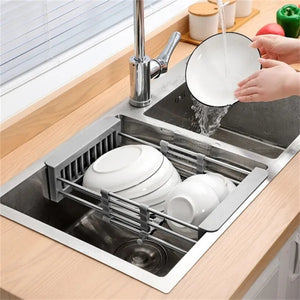 Adjustable Kitchen Stainless Steel Sink Rack Telescopic Sink Dish Rack Sink Holder Organizer