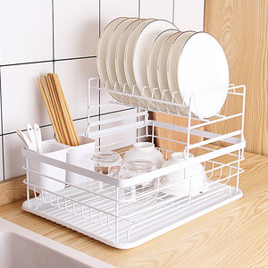 Black Dish Rack with Drip Tray Kitchen Cutlery Storage Basket Dish Drainer