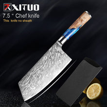 Load image into Gallery viewer, XITUO Kitchen Knives-Set Damascus Steel VG10 Chef Knife Cleaver Paring Bread Knife Blue Resin and Color

